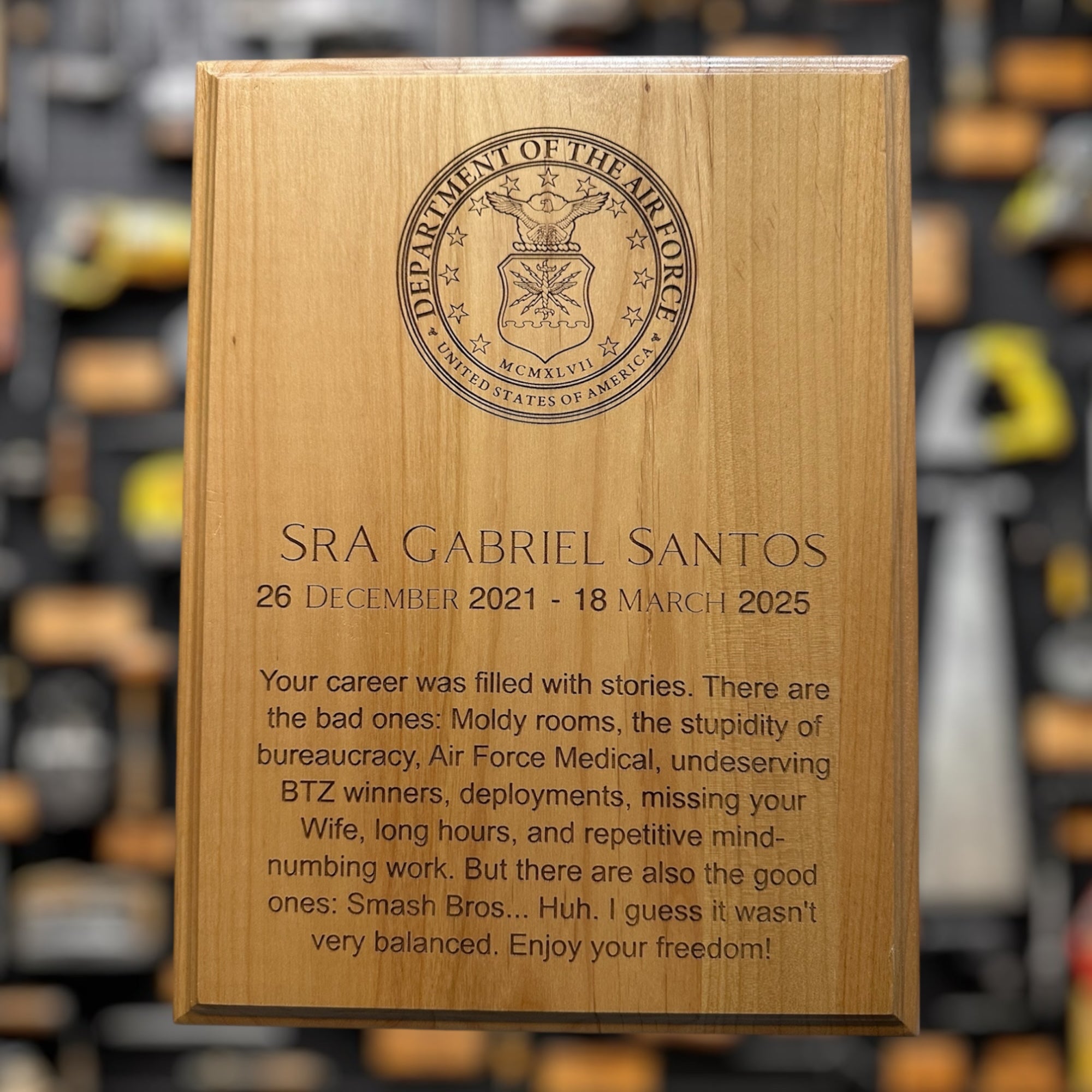 Custom Wooden Military Award Plaque – Ideal Retirement or Moving Away Gift