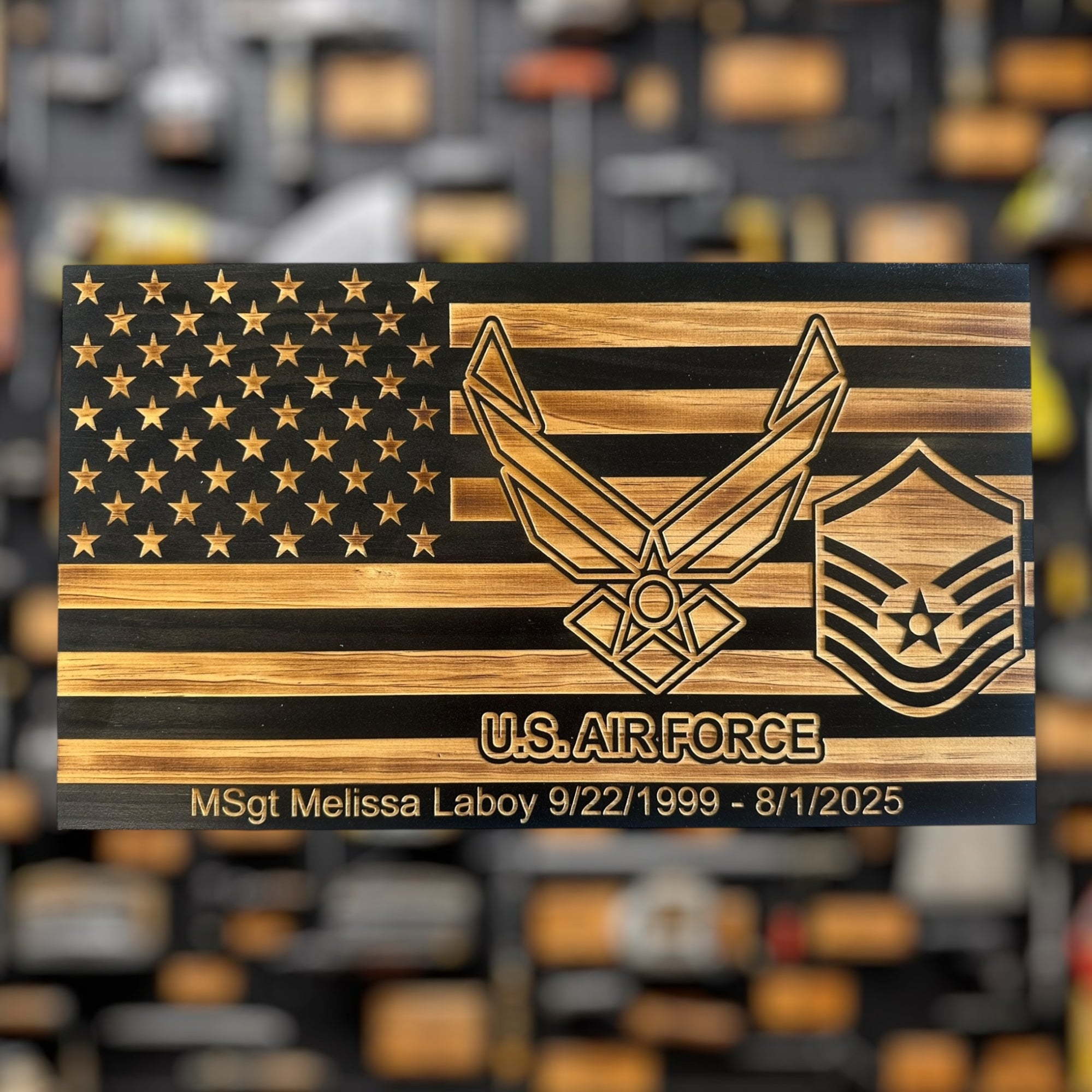 Custom Wooden American Flag Air Force Plaque for Award or Retirement Gift