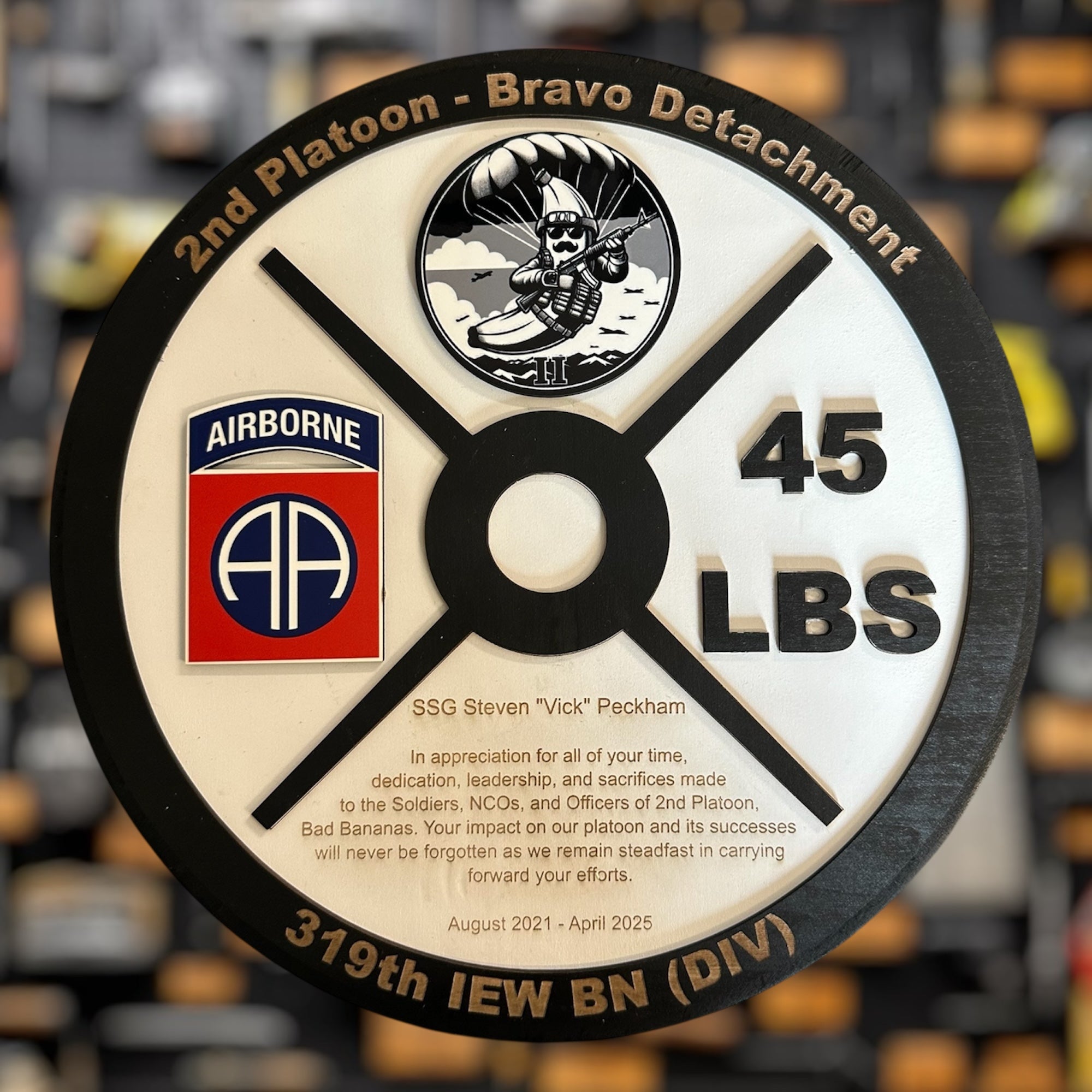 military gift dumbbell weight gift, custom army dumbbell plaque for promotion, army plaque for retirement