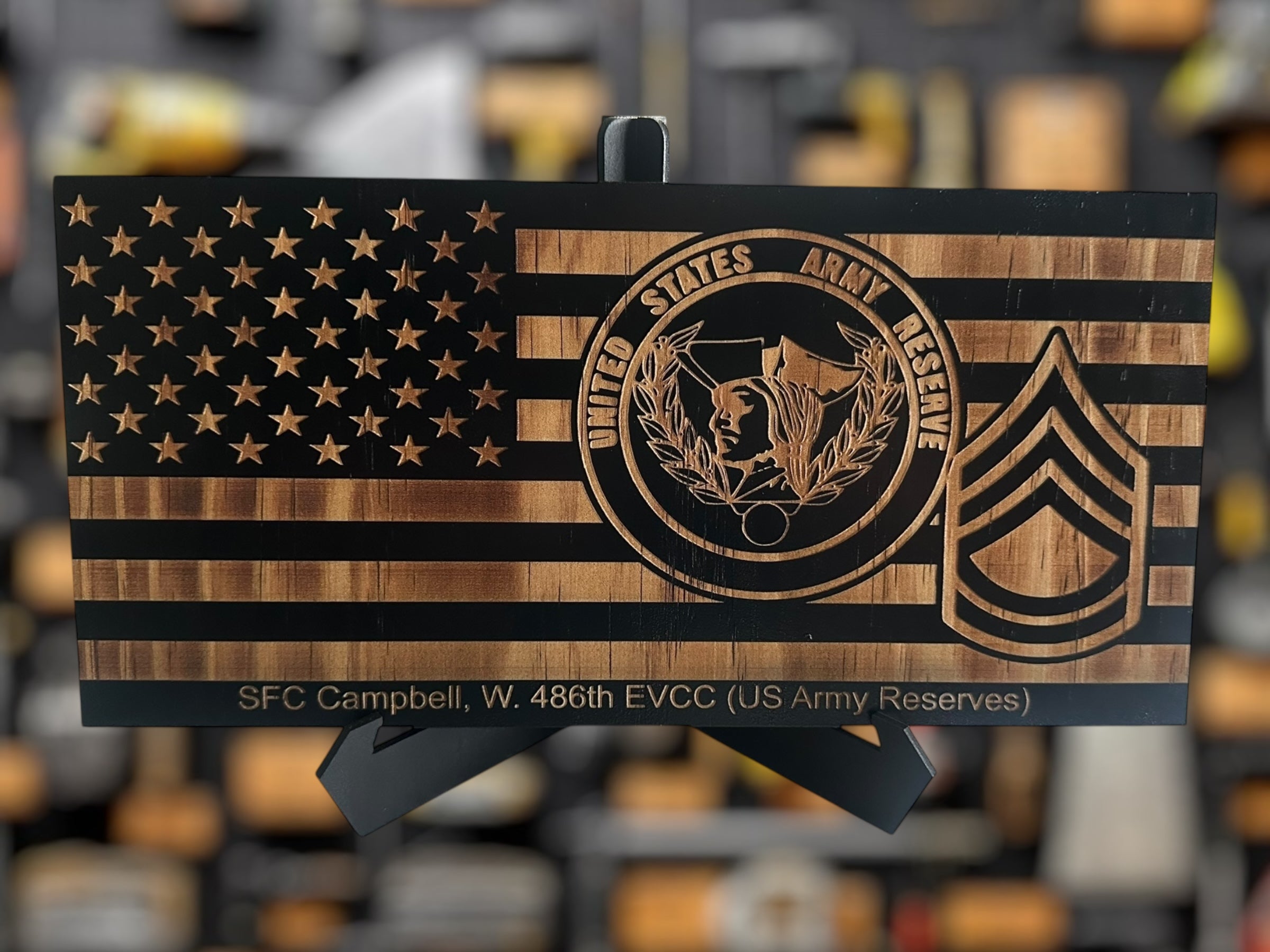 Handcrafted Wooden Military Branch Desk Flag Custom Award Plaque
