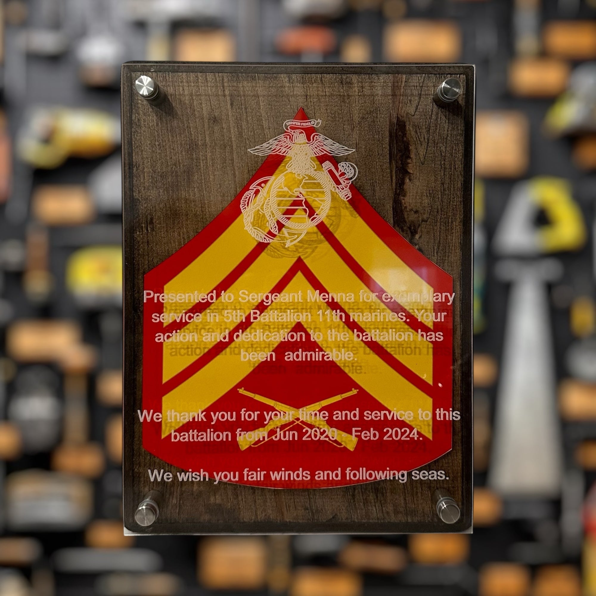 Rectangle Acrylic and Wood Military Award Plaque for Veterans and Special Occasions