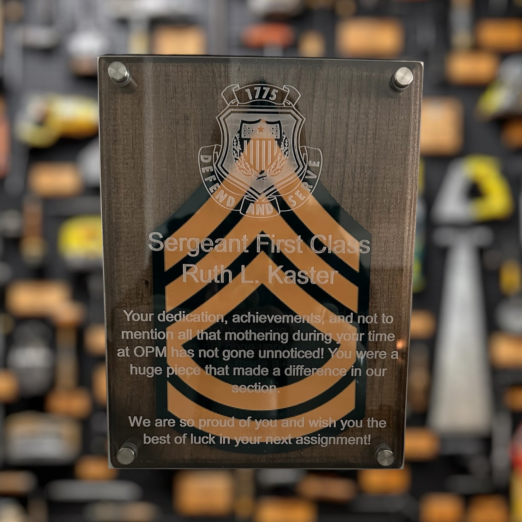 Rectangle Acrylic and Wood Military Award Plaque for Veterans and Special Occasions
