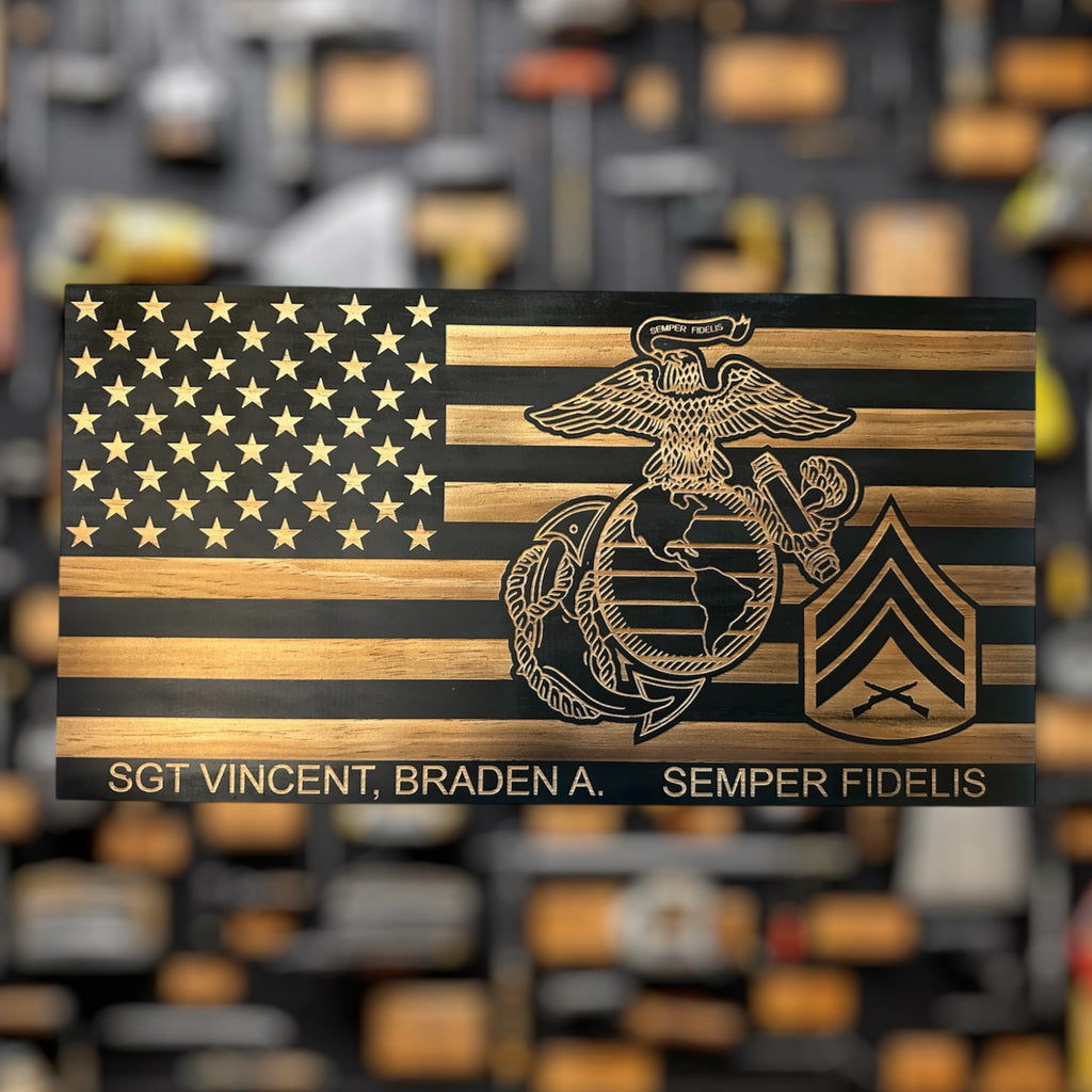 Custom USMC Wooden Flag Military Award Plaque Retirement Gift