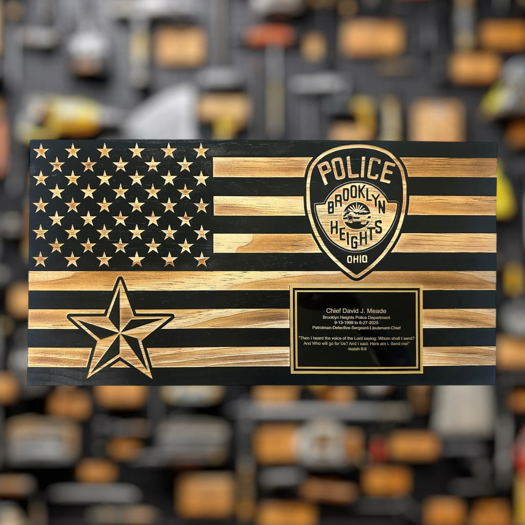 Large Wooden American Flag Plaque for Custom Military Awards and Retirement Gifts