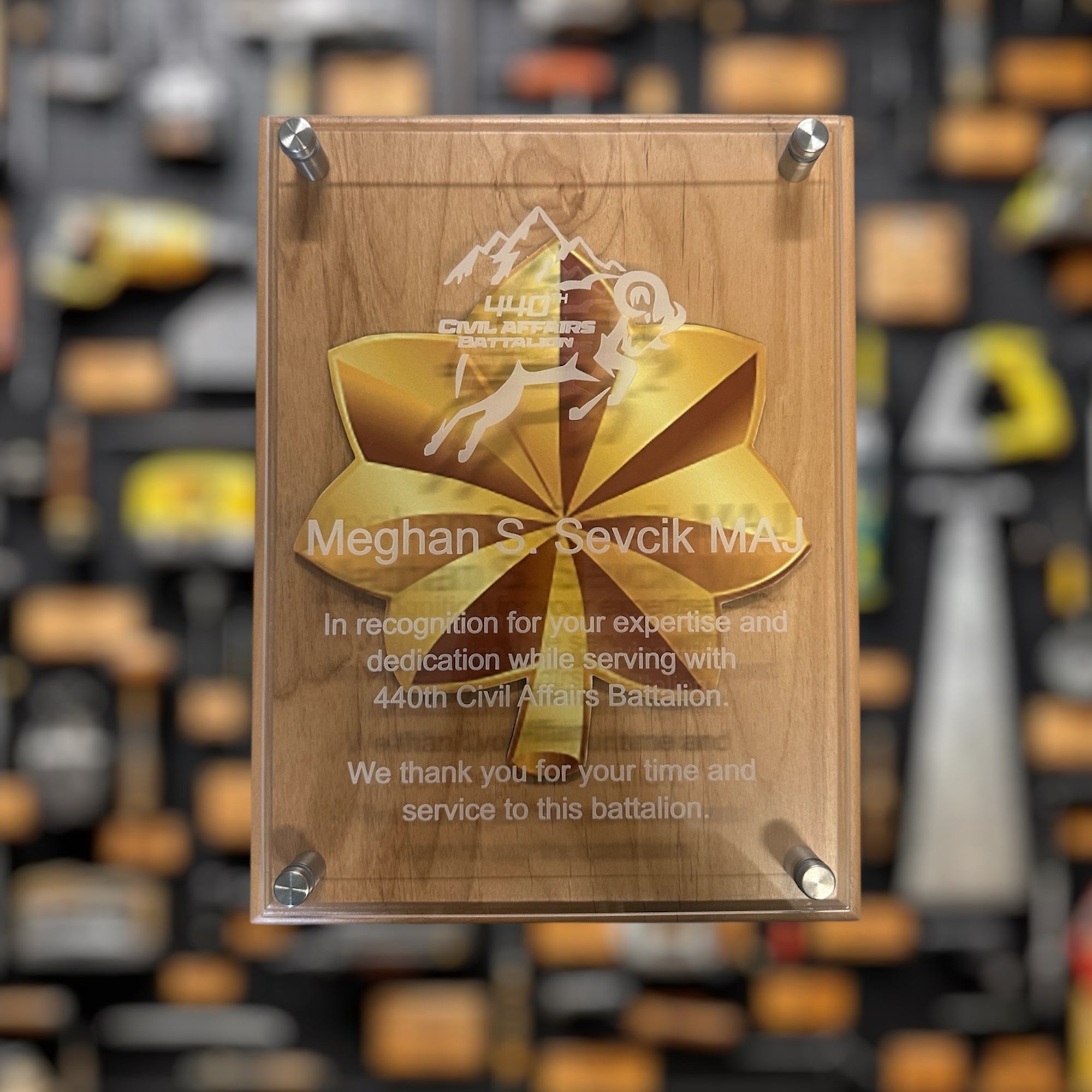 Rectangle Acrylic and Wood Military Award Plaque for Veterans and Special Occasions