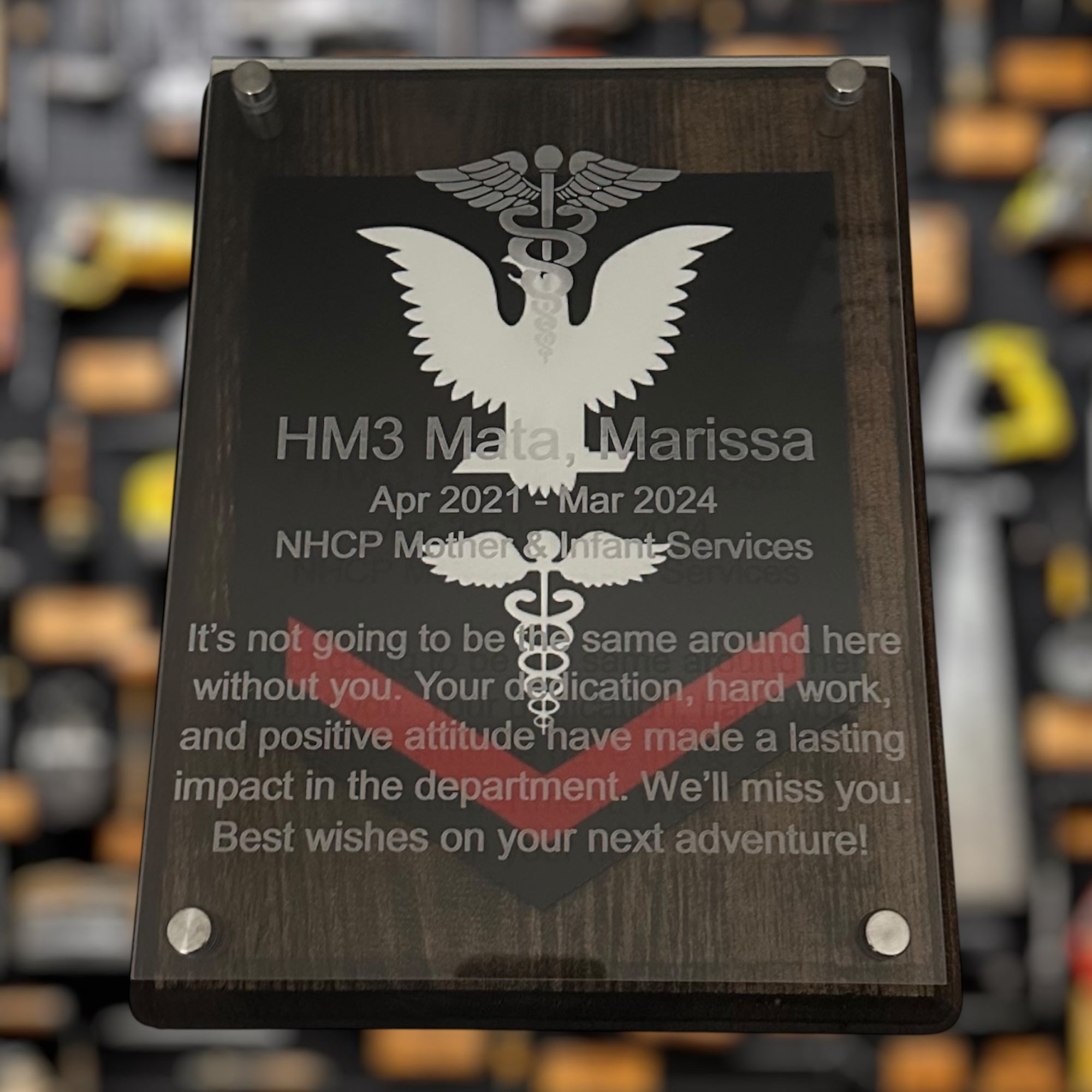 Rectangle Acrylic and Wood Military Award Plaque for Veterans and Special Occasions