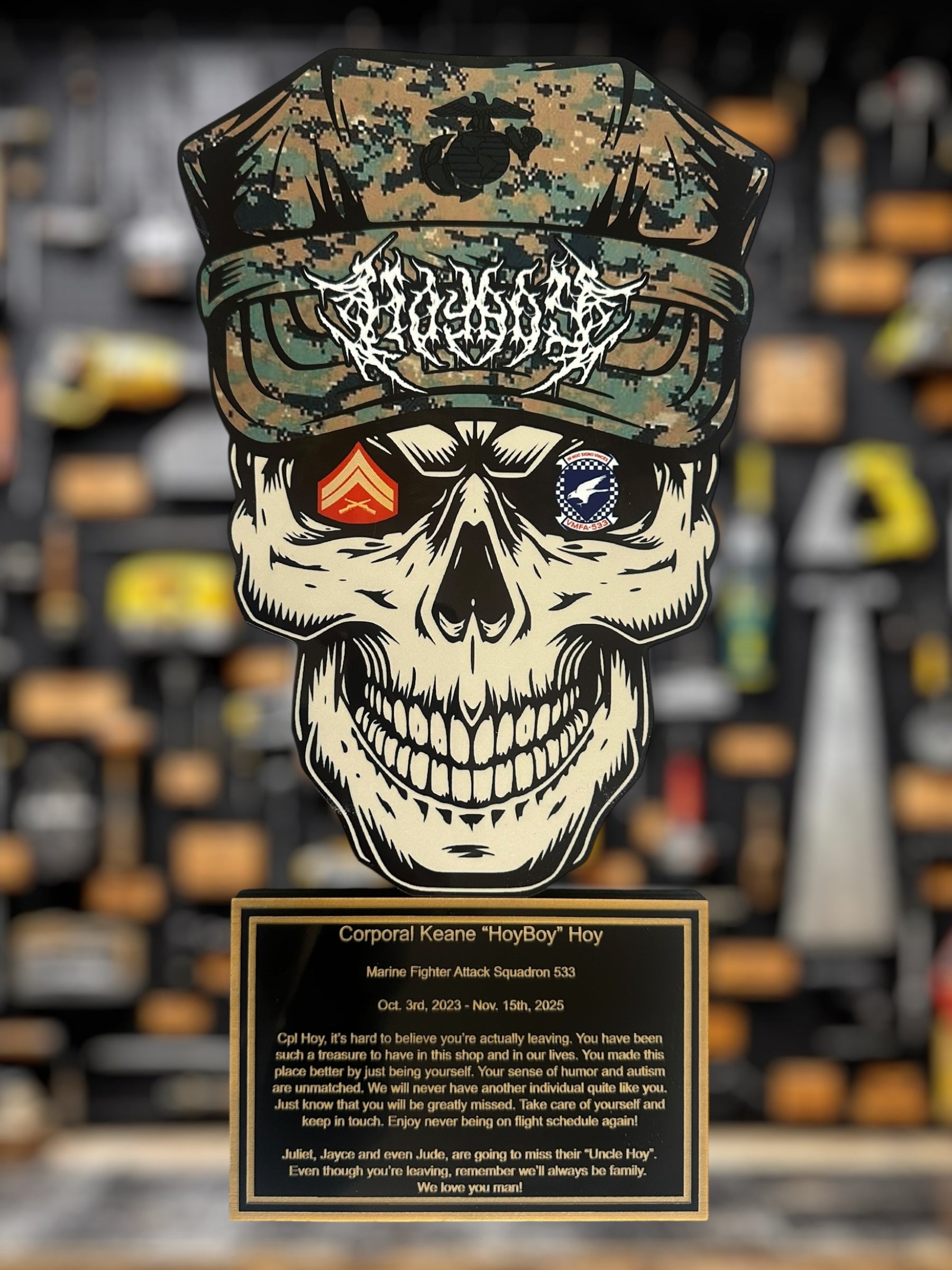 Custom USMC Skull Plaque for Awards and Gifts