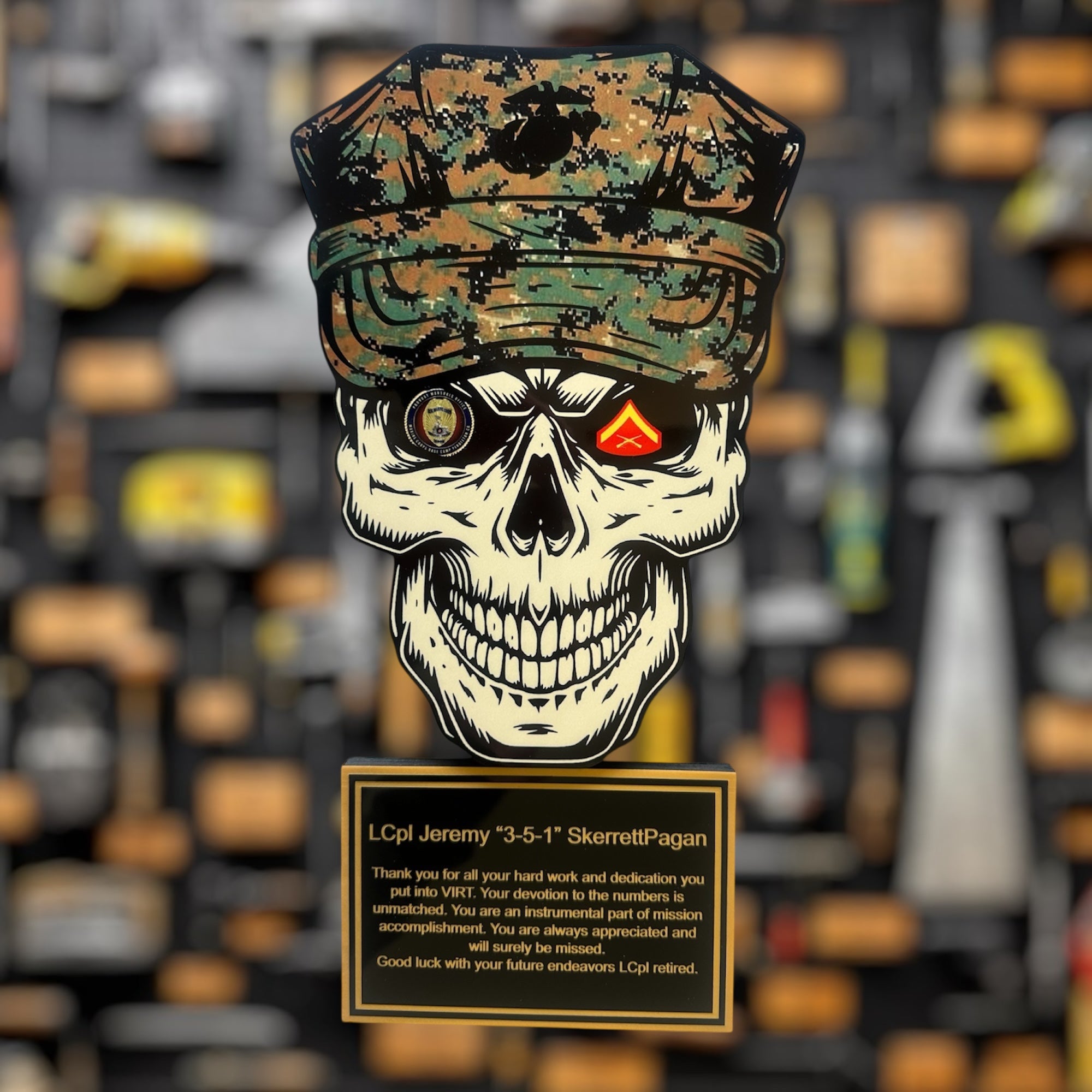 Custom USMC Skull Plaque for Awards and Gifts