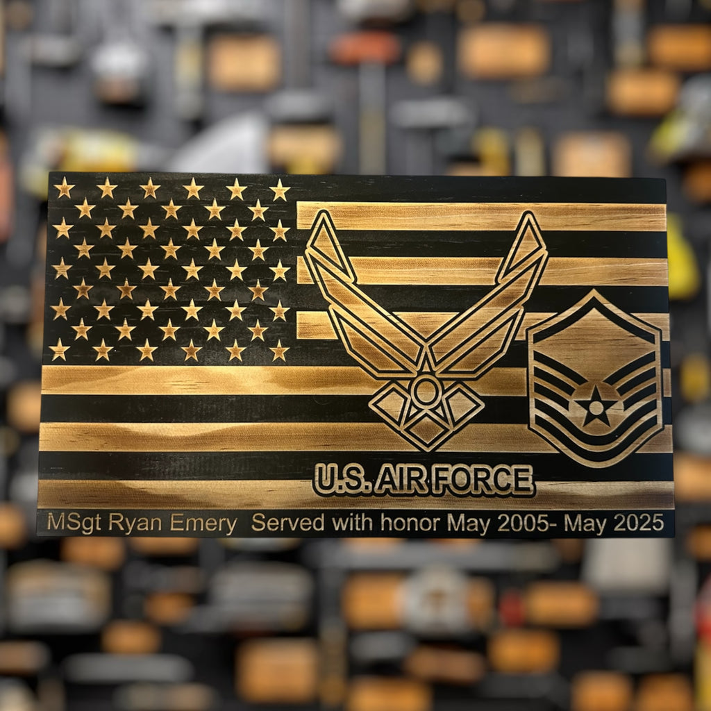 Custom Wooden American Flag Air Force Plaque for Award or Retirement Gift