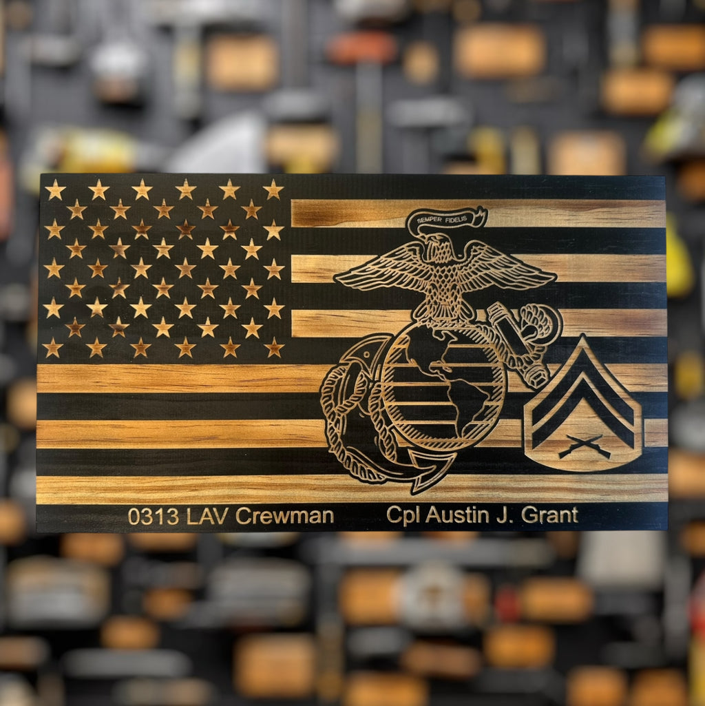 Custom USMC Wooden Flag Military Award Plaque Retirement Gift
