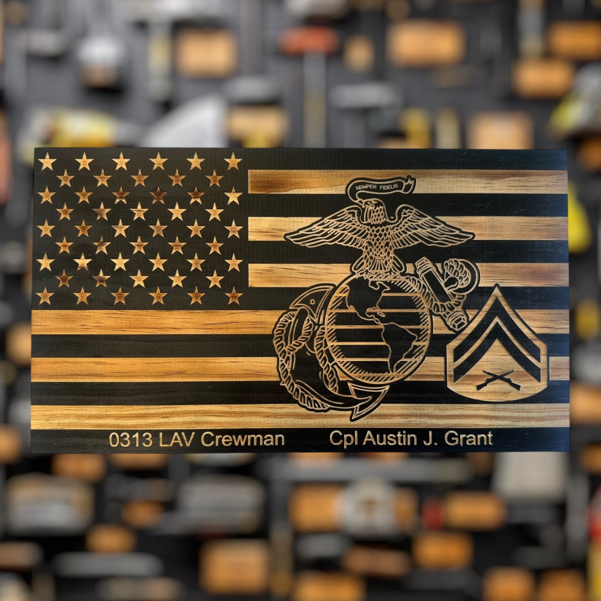 Custom USMC Wooden Flag Military Award Plaque Retirement Gift