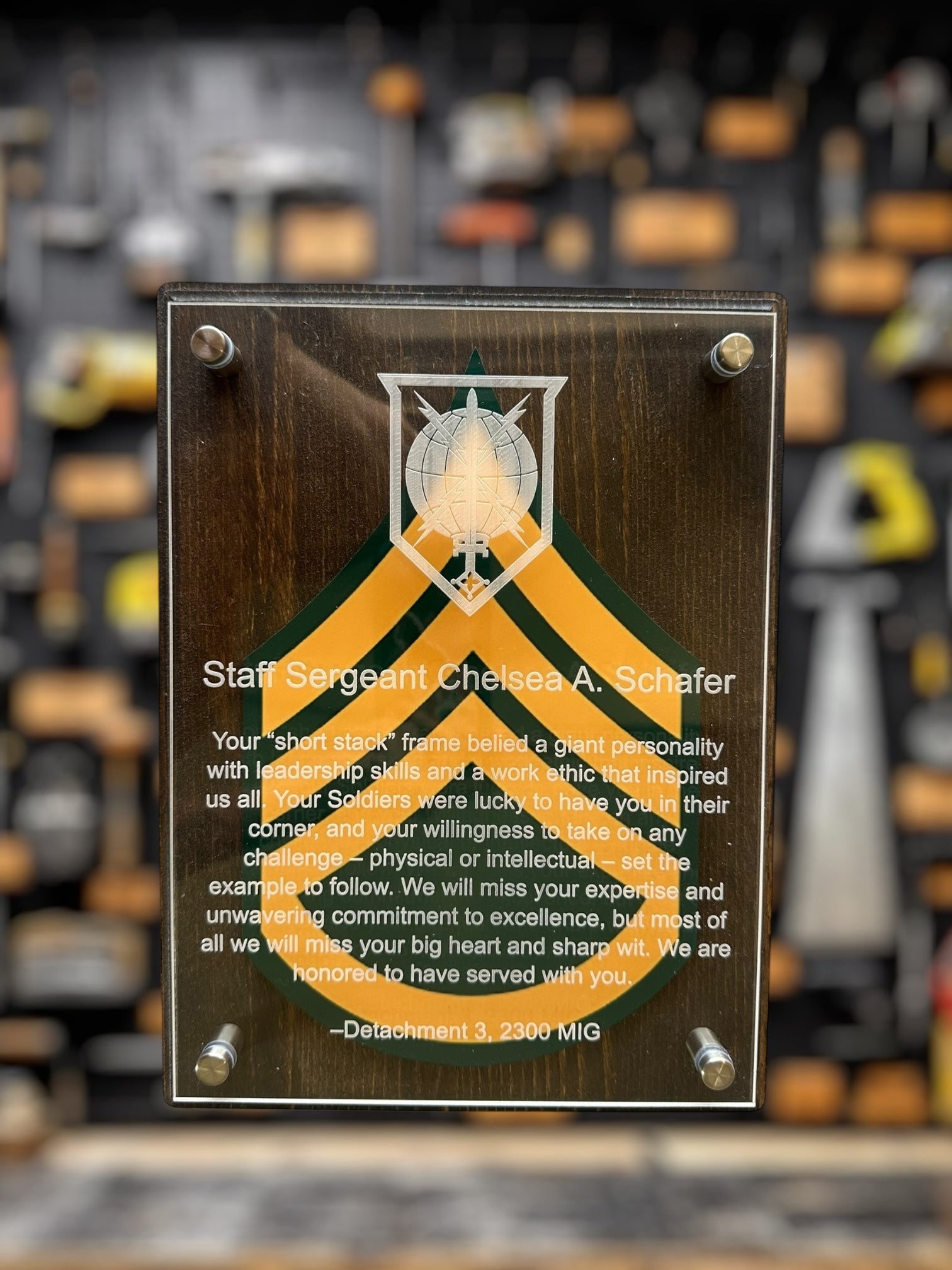Rectangle Acrylic and Wood Military Award Plaque for Veterans and Special Occasions