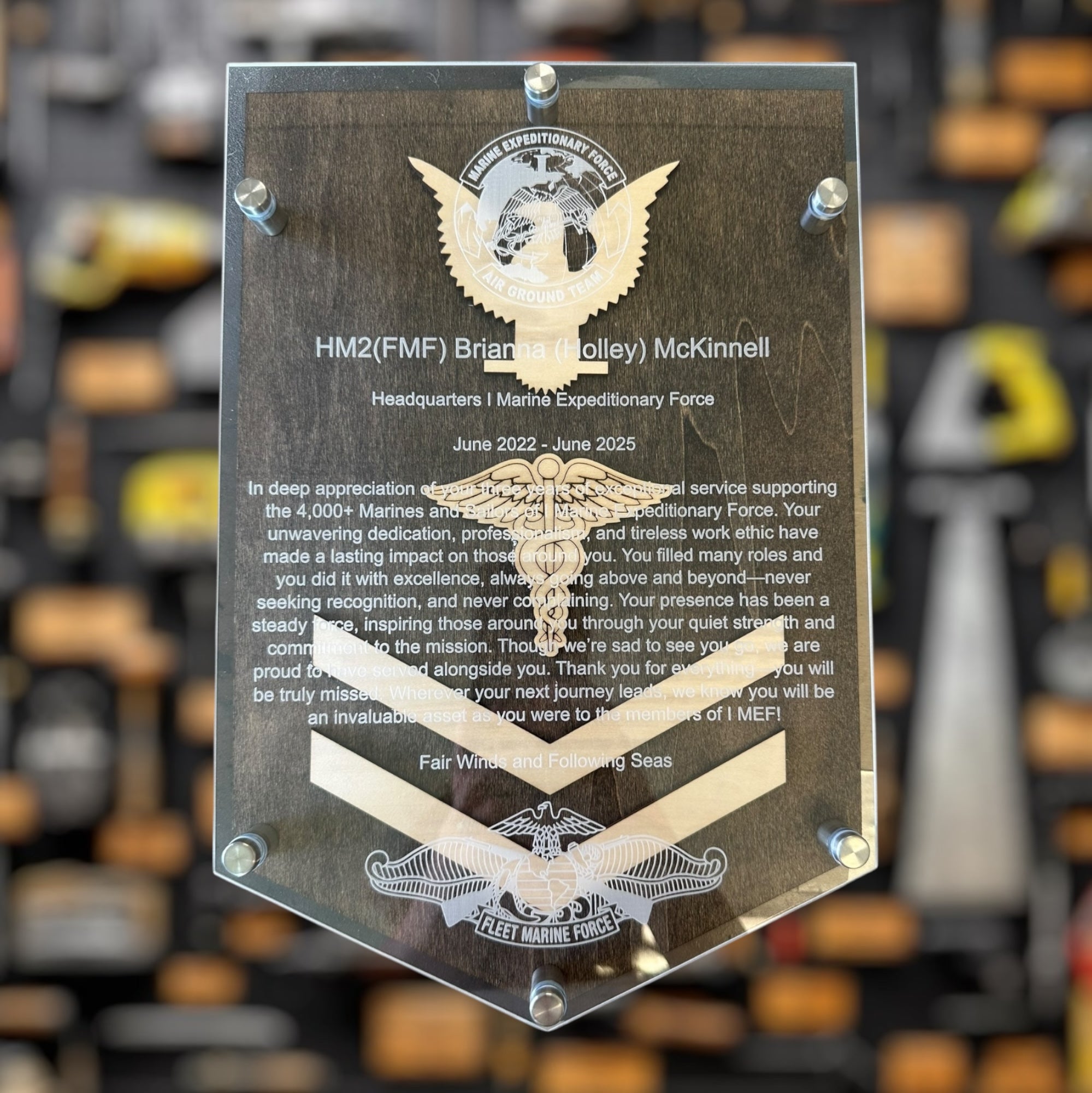 Acrylic & Wood Military Plaque –Custom Laser Engraved Award