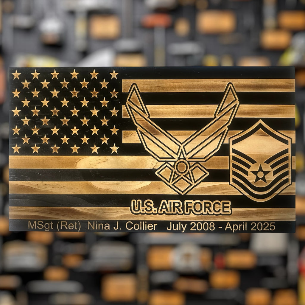Custom Wooden American Flag Air Force Plaque for Award or Retirement Gift