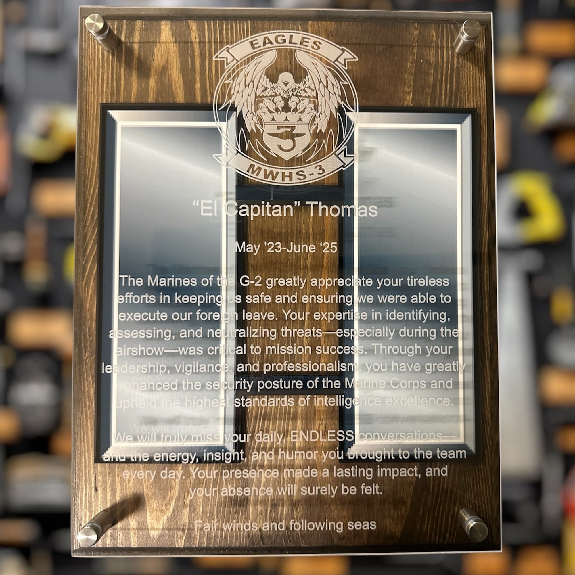 Rectangle Acrylic and Wood Military Award Plaque for Veterans and Special Occasions