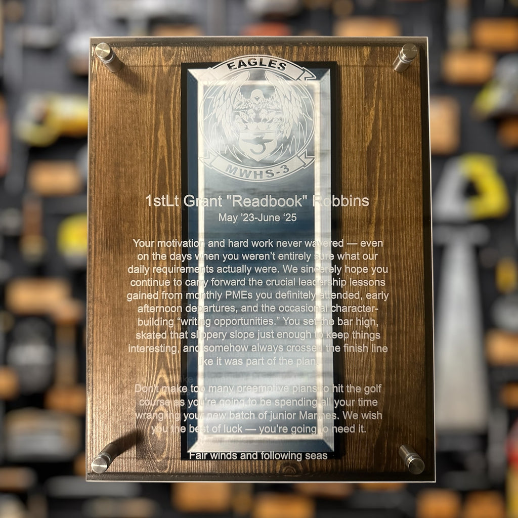 Rectangle Acrylic and Wood Military Award Plaque for Veterans and Special Occasions