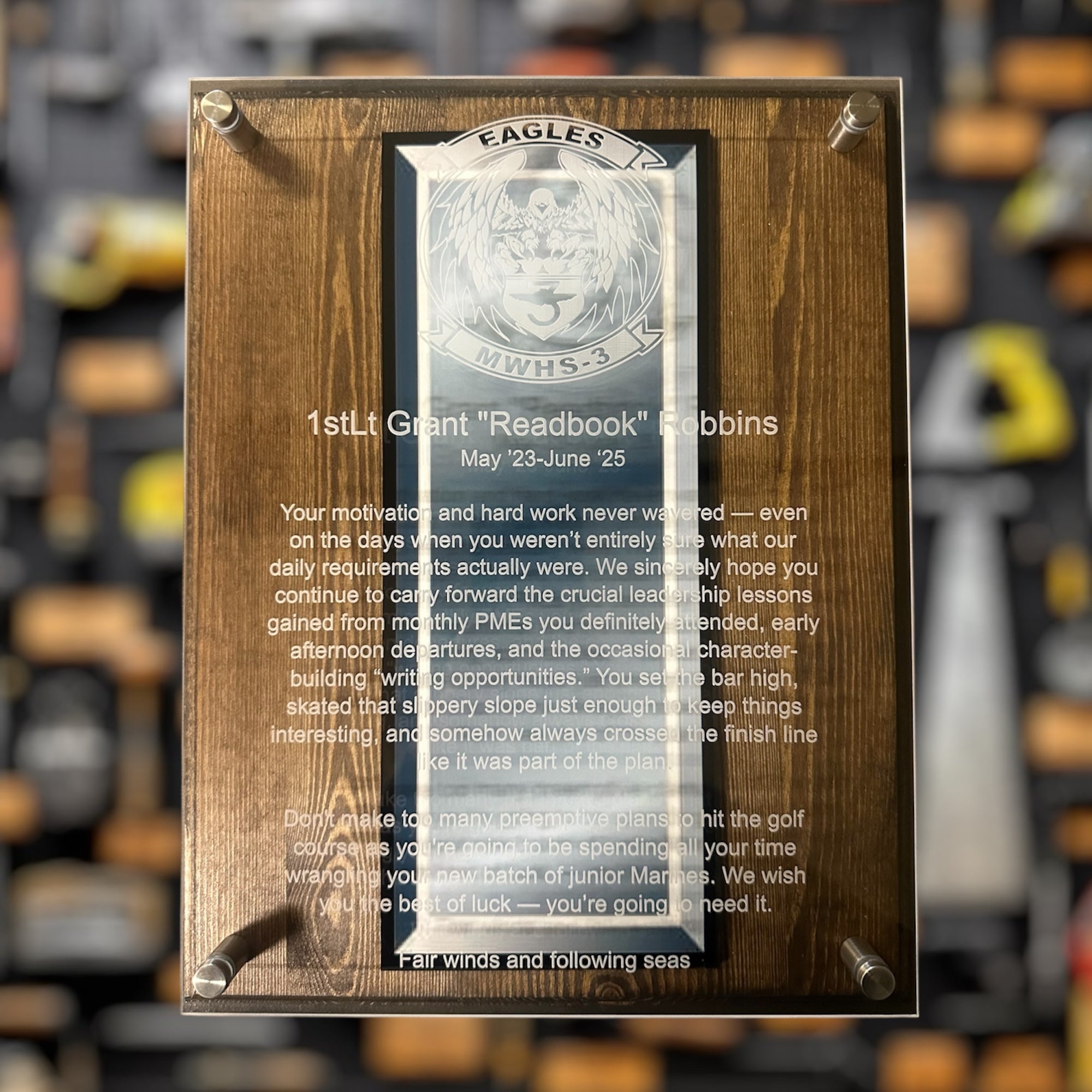 Rectangle Acrylic and Wood Military Award Plaque for Veterans and Special Occasions