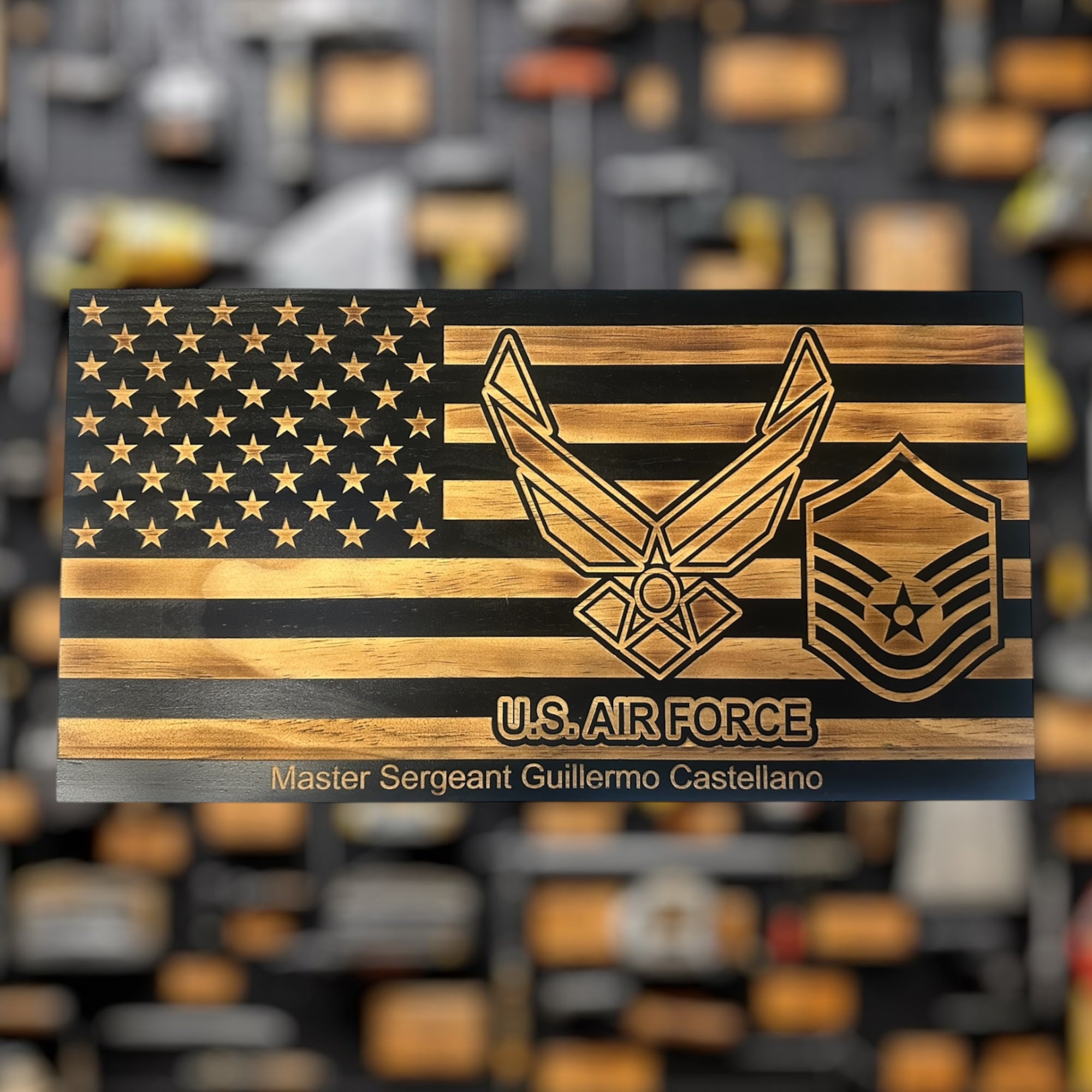 Custom Wooden American Flag Air Force Plaque for Award or Retirement Gift