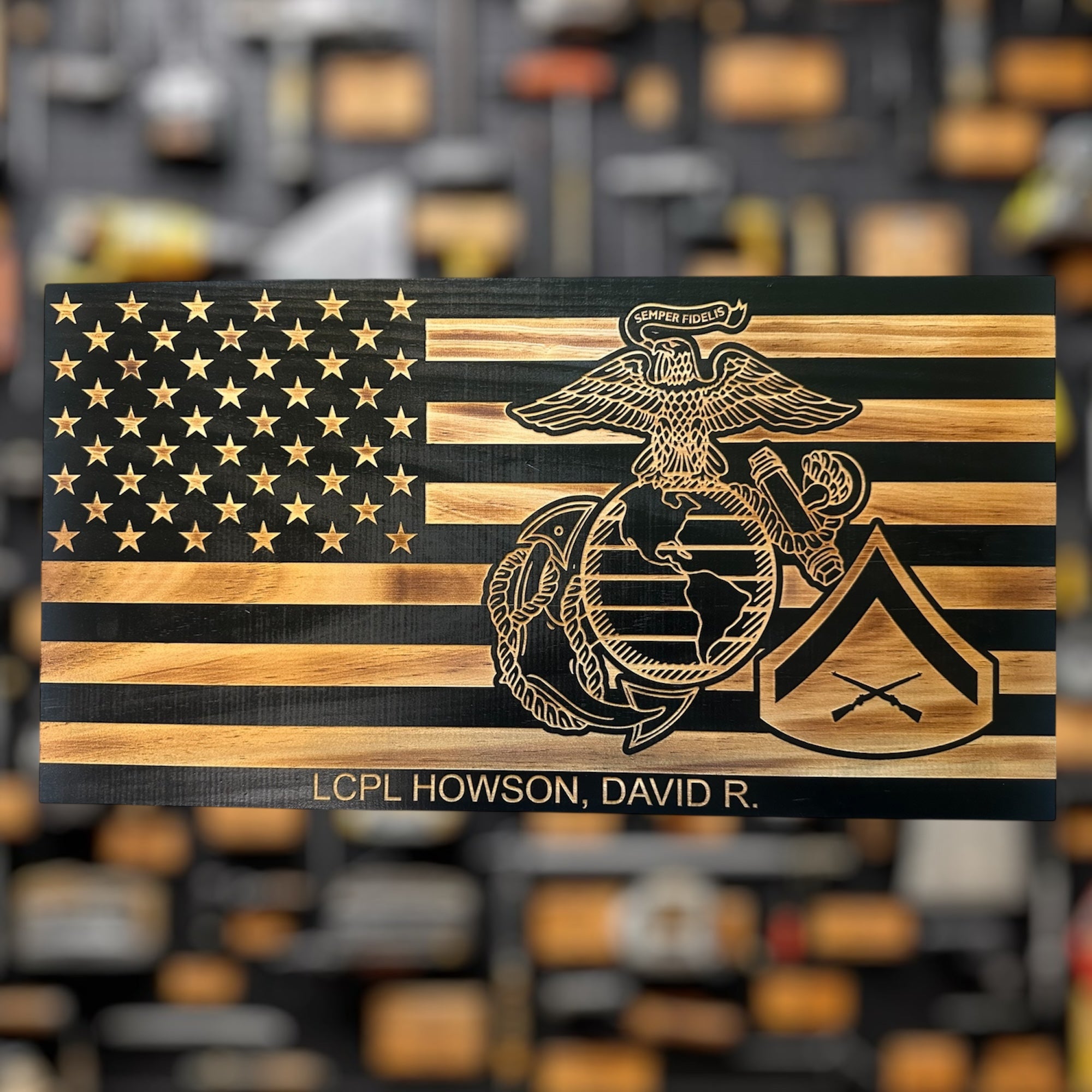 Custom USMC Wooden Flag Military Award Plaque Retirement Gift
