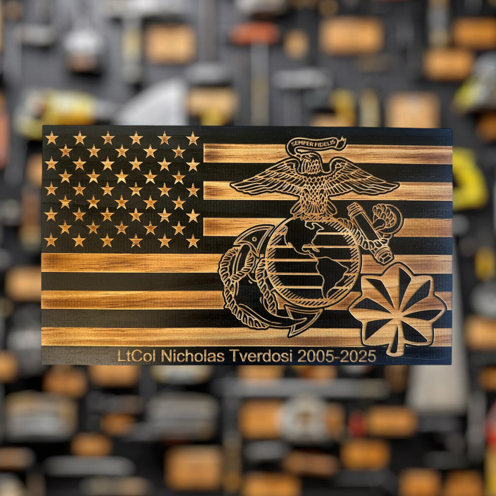 Custom USMC Wooden Flag Military Award Plaque Retirement Gift
