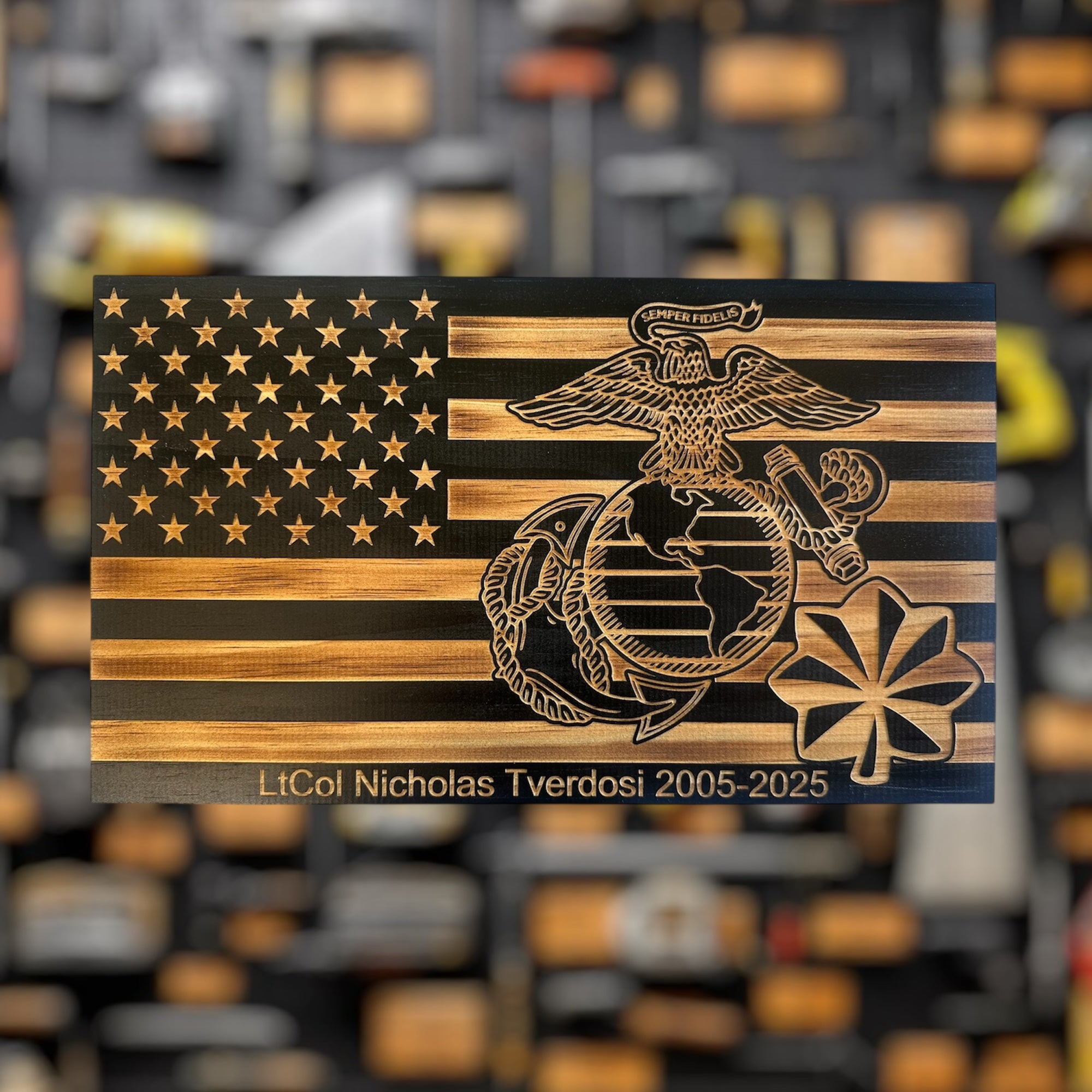 Custom USMC Wooden Flag Military Award Plaque Retirement Gift
