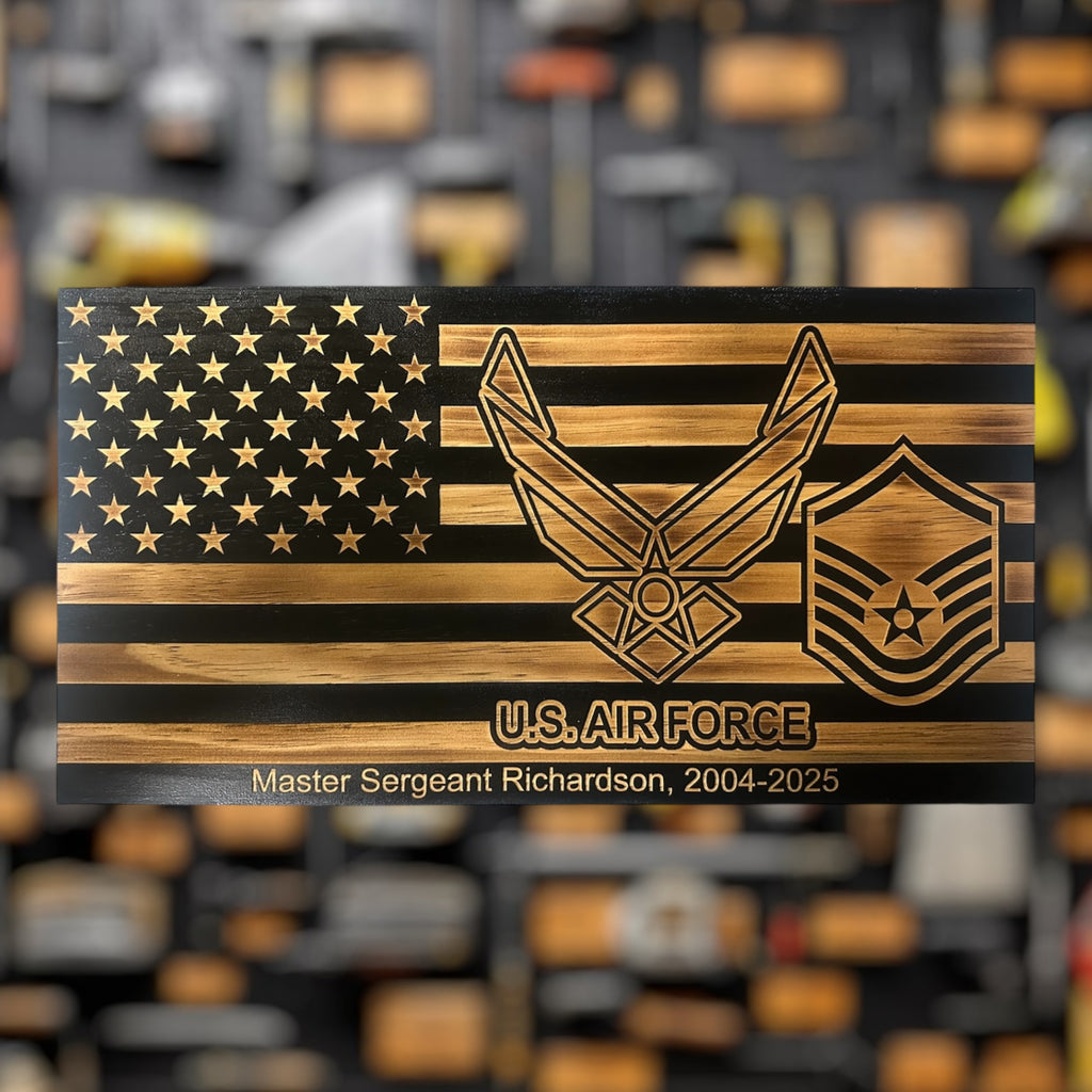 Custom Wooden American Flag Air Force Plaque for Award or Retirement Gift