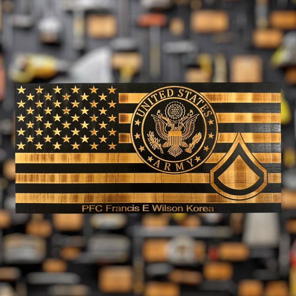 Handcrafted Wooden Military Branch Desk Flag Custom Award Plaque