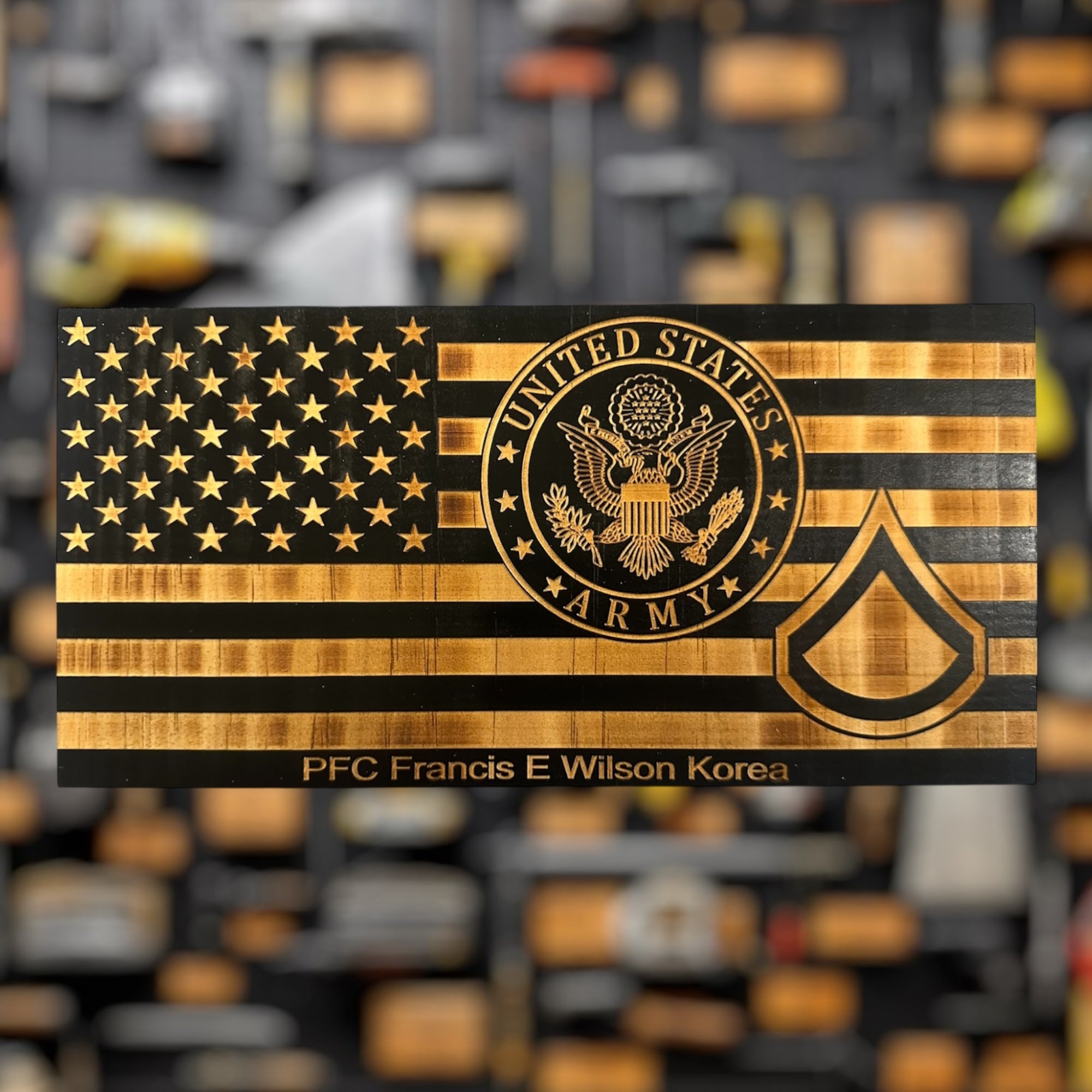 Handcrafted Wooden Military Branch Desk Flag Custom Award Plaque