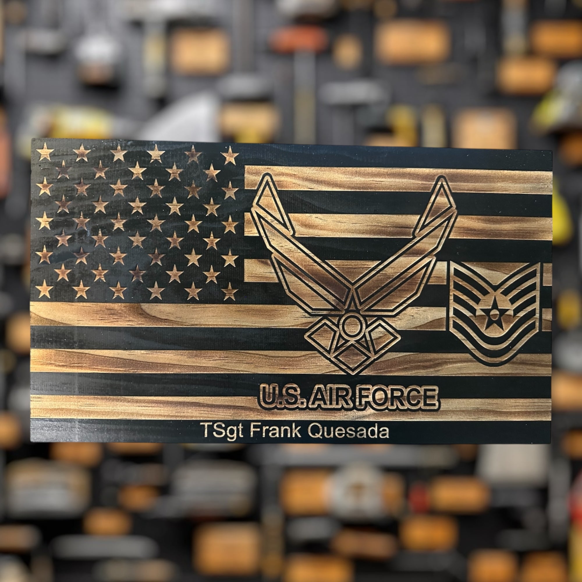 Custom Wooden American Flag Air Force Plaque for Award or Retirement Gift