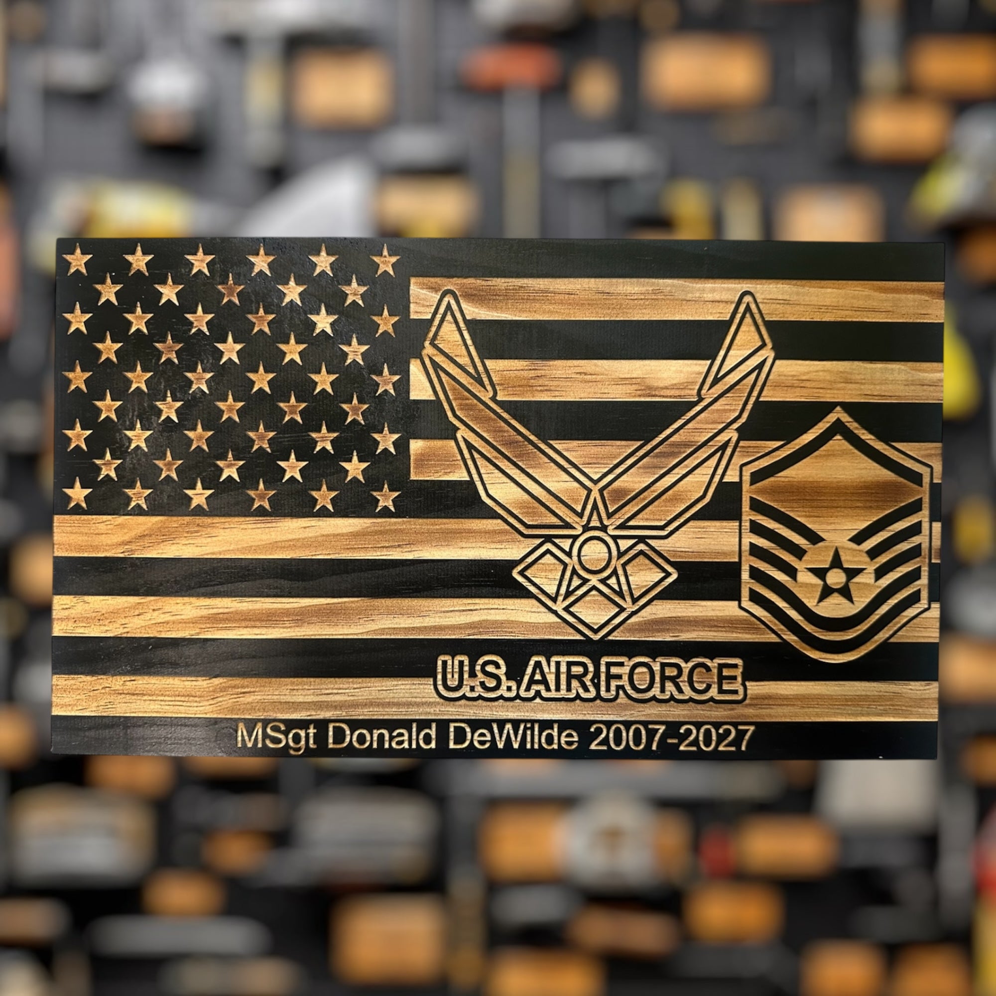 Custom Wooden American Flag Air Force Plaque for Award or Retirement Gift
